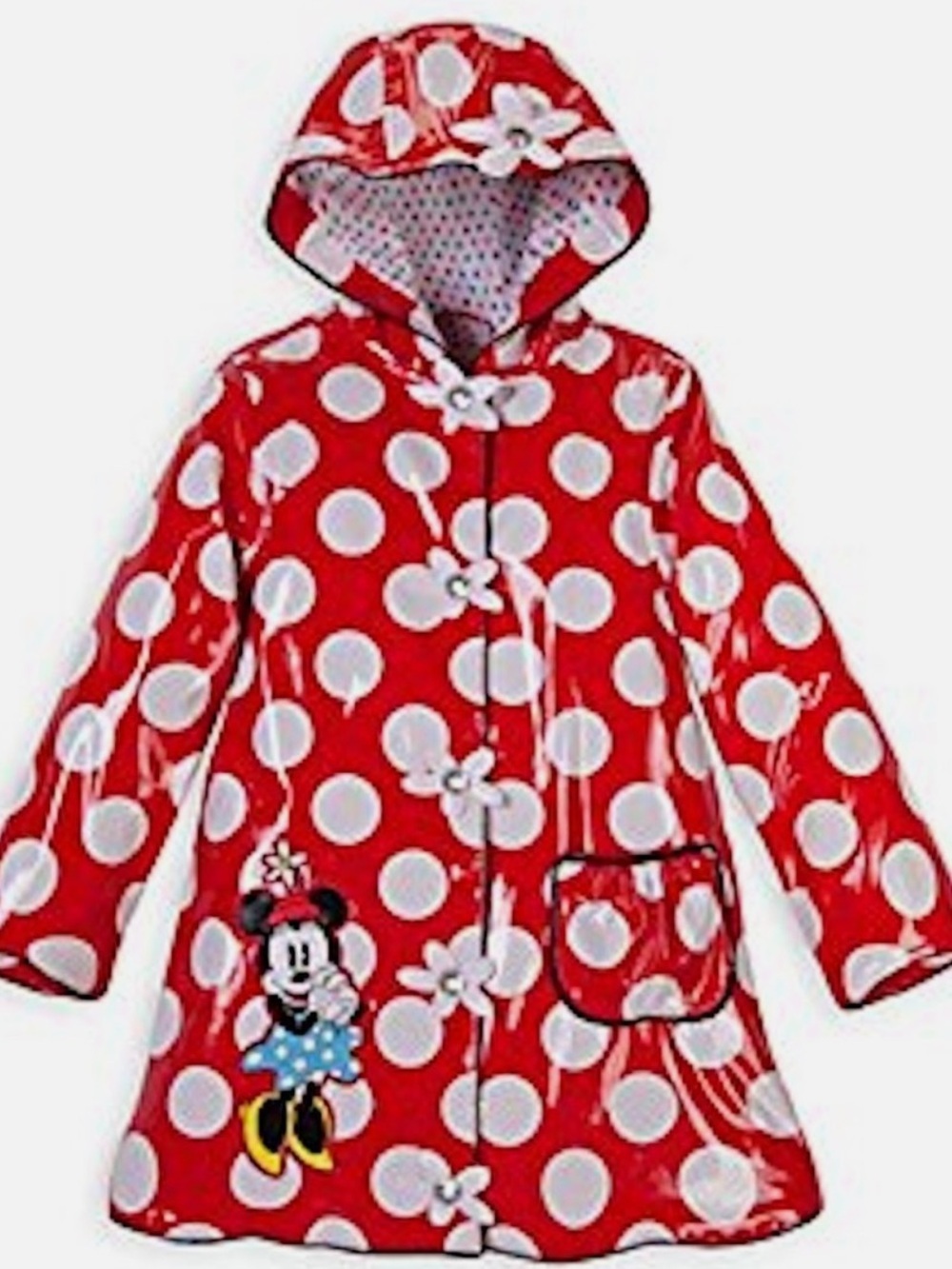 DISNEY STORE- Classic Red and White Polka Dot Kids Raincoat with Hood